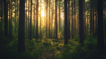  A lush forest with tall trees and diverse vegetation, representing the importance of preserving biodiversity in forest ecosystems, concept nature conservation, sustainability, green lifestyle, forest