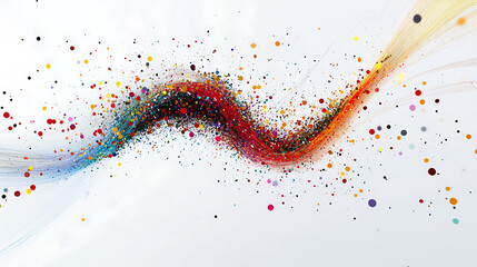 Leinwandbilder - A modern, abstract digital art piece featuring two curved lines with multiple color streaks and dots, representing the flow of big data