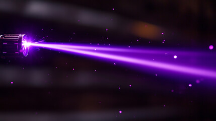 Wall Mural - A purple laser beam on a black background, with a lens flare effect and rays of light