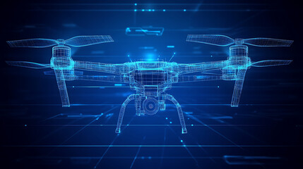 Poster - A quadcopter or drone line blueprint wireframe