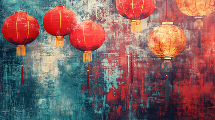 Poster - A vibrant banner highlighting red chinese lanterns against a festive background, ideal for personalized messages and seasonal promotion concepts, mid autumn festival
