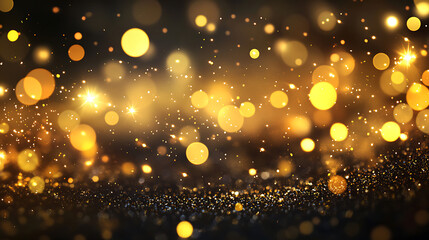 Poster - Abstract background with golden confetti and bokeh lights, creating a festive and celebratory atmosphere isolated on white
