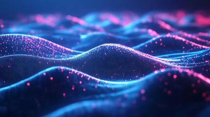 Fototapete - Abstract blue background with a glowing wave line illustration, an technology concept