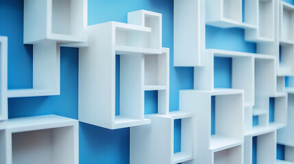 Poster - Abstract blue white geometric square pattern boxes overlapping background