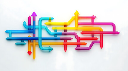 Poster - Abstract colorful arrows in the shape of subway map lines on a white background