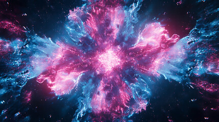 Fototapete - Abstract burst of pink and blue neon lights radiating from the center, creating a dynamic and energetic visual effect