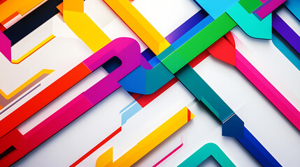 Poster - Abstract colorful arrows in the shape of subway map lines on a white background