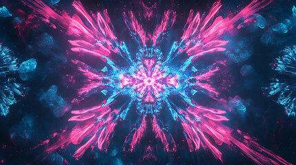 Fototapete - Abstract burst of pink and blue neon lights radiating from the center, creating a dynamic and energetic visual effect