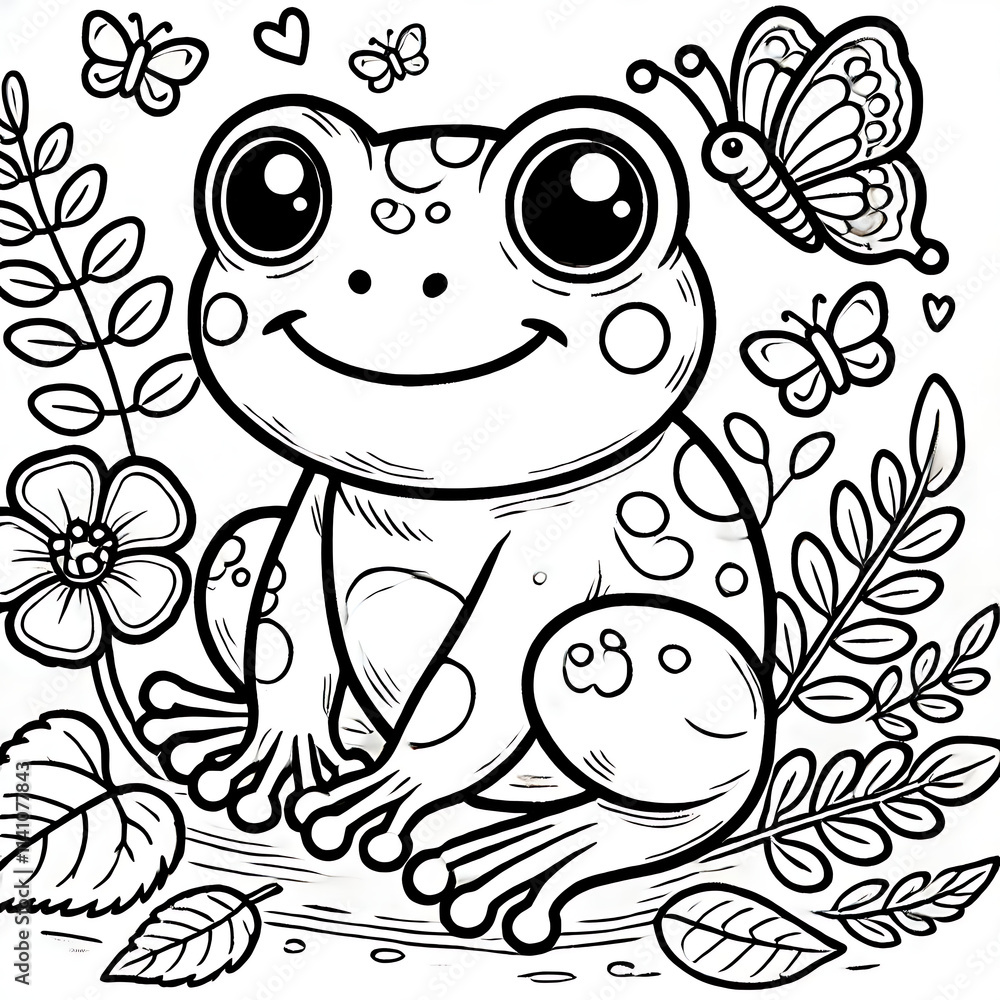 Cute Frog cartoon outline coloring page for kids Stock Illustration ...