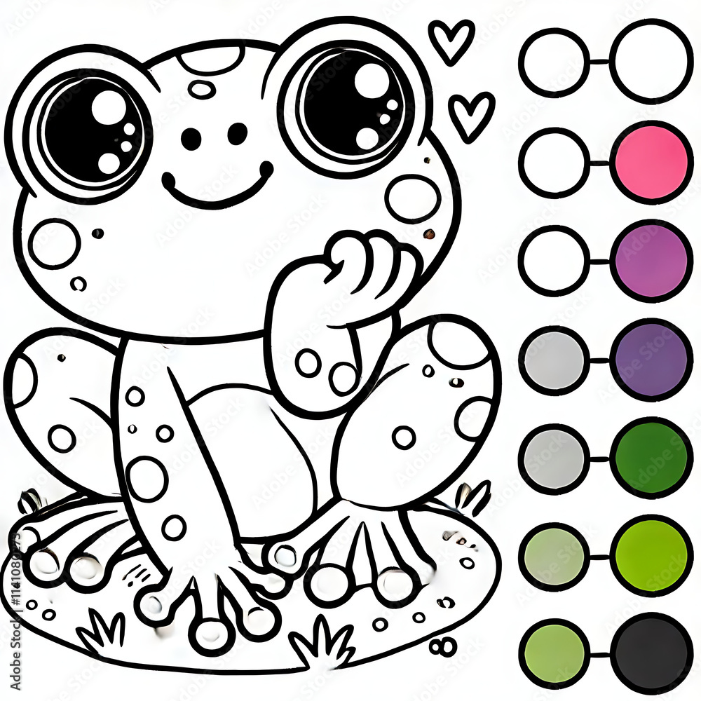Cute Frog cartoon outline coloring page for kids Stock Illustration ...
