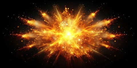 Wall Mural - Explosion of glowing particles on a black background, explosion, glowing, particles, light, wave, abstract, floating