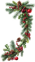 Poster - Watercolor christmas garland with red berries, pine cones, and holly leaves, perfect for festive designs on transparent background