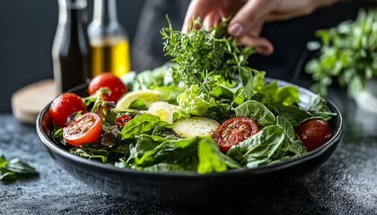 Wall Mural - Fresh Summer Salad with Herbs and Oils Vibrant and Healthy Eating Captured in a Delicious Image