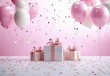 © Riz - Pink and white balloons gifts and confetti celebrate a special day