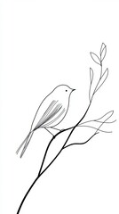 Poster - A Simple Line Drawing Of A Bird On A Branch