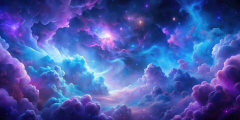 Wall Mural - abstract cosmic clouds blending purple and blue hues against a dark background, cosmic, clouds, abst