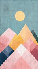 Canvas Print - Abstract Geometric Mountain Range Artwork With Sun