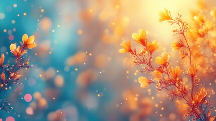 Poster - Vibrant Abstract Floral Background with Yellow and Turquoise Colors