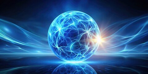 Wall Mural - abstract blue energy ball on science background, energy, ball, abstract, blue, science, background, 