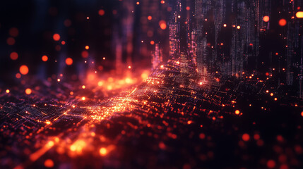 Streaming Binary Code and Glowing Digital Elements