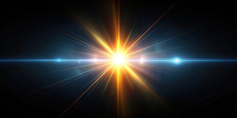 Wall Mural - lens flare light on black background, lens flare, light, black background, abstract, glowing, shiny,