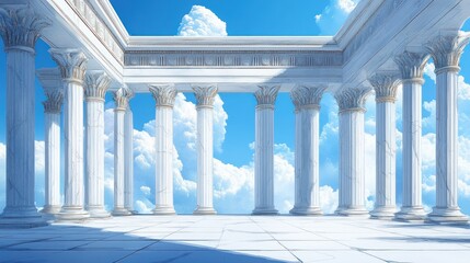 Wall Mural - Sunlit classical colonnade with blue sky.