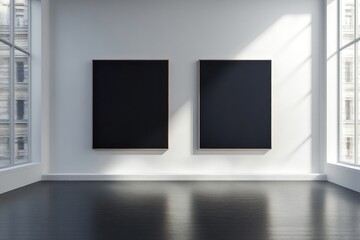 Black Canvas Minimalist Art Gallery Interior Design with Natural Light