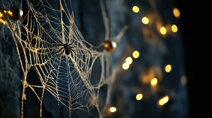 Intricate golden spider web