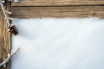 Wall Mural - A wooden frame with pine cones and snow