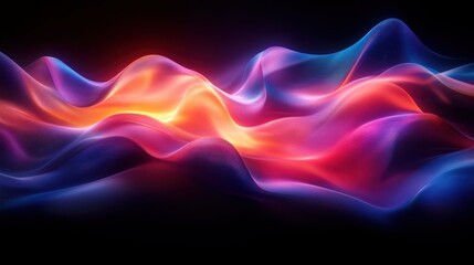 Poster - Abstract Glowing Curves with Iridescent Colors and Soft Lighting on Dark Background