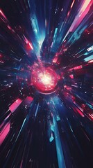 Wall Mural - abstract digital art neon city lightspeed tunnel