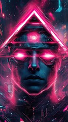 Wall Mural - A Cyberpunk Portrait Illuminating Futuristic Humanoid