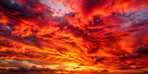 Wall Mural - dramatic red clouds filling the sky during sunset, ominous, vibrant, sky, weather, stormy, nature, d
