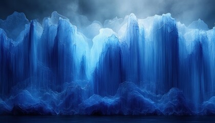 Fototapete - Abstract Design with Blue Flowing Waves in Minimalist Style Soft Lighting Vertical Lines