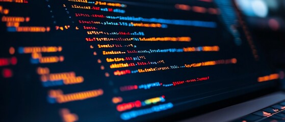 close-up of code on a laptop screen, showcasing programming.