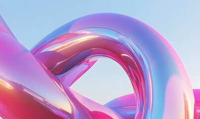 Abstract pink, blue glossy curved form.
