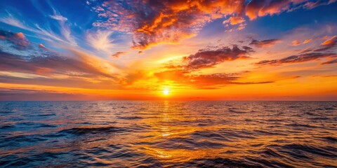 Wall Mural - Vibrant sunset casting warm colors over the peaceful horizon at sea, sunset, horizon, sea, ocean,colorful, vibrant, peaceful