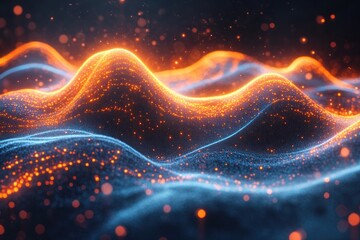 Aufkleber - Abstract Cyberpunk Soundwave Visualization with Glowing Neon Lines and Dots on Dark Background