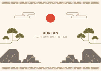Korean traditional illustration background. Asian culture pattern graphic design poster. 