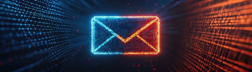 Futuristic Digital Email Icon in Abstract Tech Tunnel