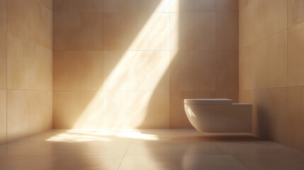 Wall Mural - Minimalist contemporary toilet with natural light and brown accents