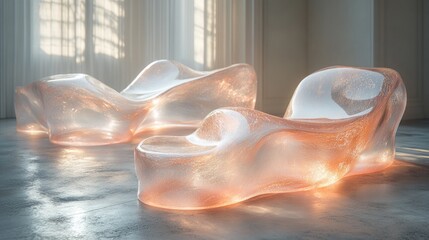 Leinwandbilder - Surreal Abstract Glass Shapes Floating in Ethereal Light with Pastel Colors