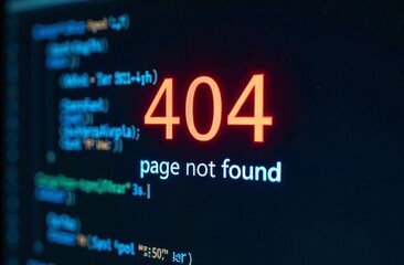 Wall Mural - a bright red error message prominently shows 404 page not found on a dark background filled with cod
