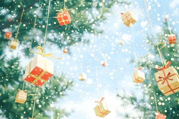 Wall Mural - floating holiday gifts.