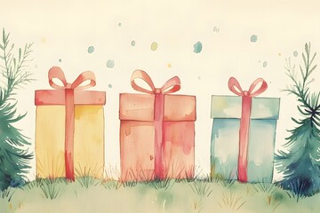 Wall Mural - floating holiday gifts.