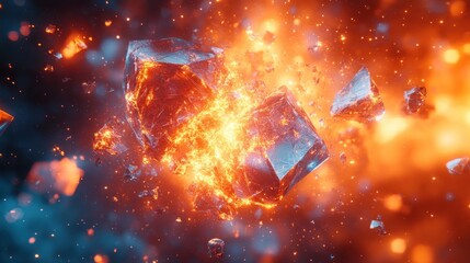 Poster - Shattered Glass Abstract Artwork with Cosmic Light Rays