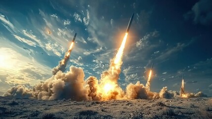 Leinwandbilder - Advanced missile defense system intercepts threats in high-stakes military exercises global arena digital content high-resolution environment strategic perspective on defense technology