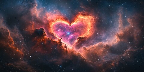 Wall Mural - nebula in space cosmic heart with colorful starry background and swirling galaxy for love and romanc