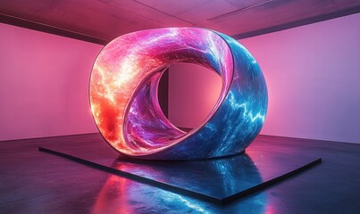 Poster - Futuristic Abstract Sculpture Smooth Curves Spirals Neon Lights Modern Minimalism