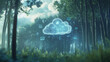 © Oppilamani - Holographic Cloud Storage Concept with Floating Cloud and Data Transfer Icons